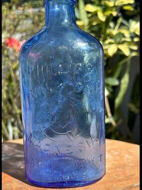 Milk of Magnesia Chas H Phillips Chemical Co 1906 Blue Glass Vintage Bottle